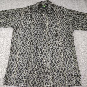 Burma Bieber Sucks Avenue 100% Silk Men Green Patterned Button-Up Shirt Medium